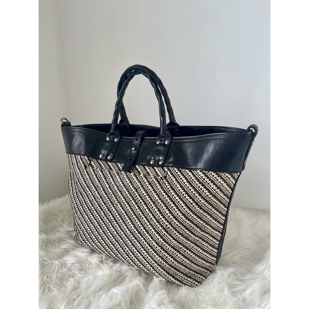 NWOT Patricia Nash Tweed Rattan Wo en and Black Leather Tote